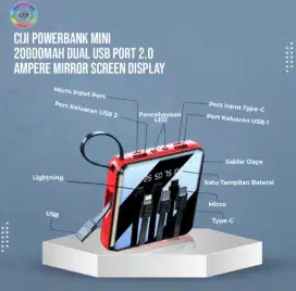 Powerbank CIJI mini 20000mah mirror screen digital. Dual port usb(RED)