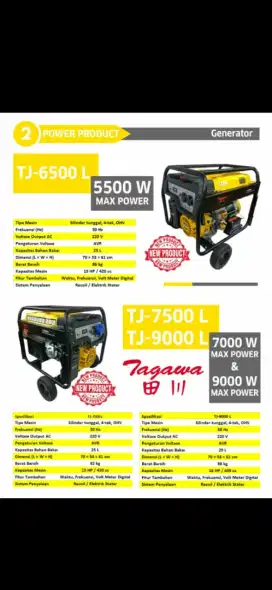 Genset TAGAWA TJ-6500 L 5500W Heavy Duty