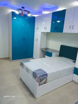 Interior desain kamar tidur,almari pakaian/wardrobe,dipan,backdrop tv