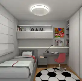 Interior desain kamar tidur,almari pakaian/wardrobe,dipan,backdrop tv