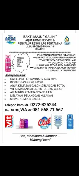 Free Delivery Order Gas dan Aqua Klaten Kota