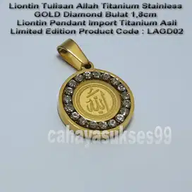 Liontin Titanium Stainless Gold Diamond Allah Kaligrafi 1,8cm LAGD02