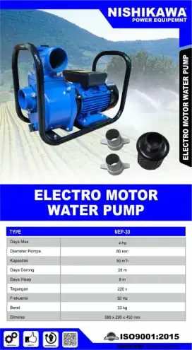 Pompa Air Alkon 3 Inch Listrik Nishikawa NEP-30 Electric Water pump