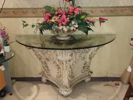 Crafted 3 D Buffet Table Meja Ukir with Glass Top (+vas bunga) (A-249)