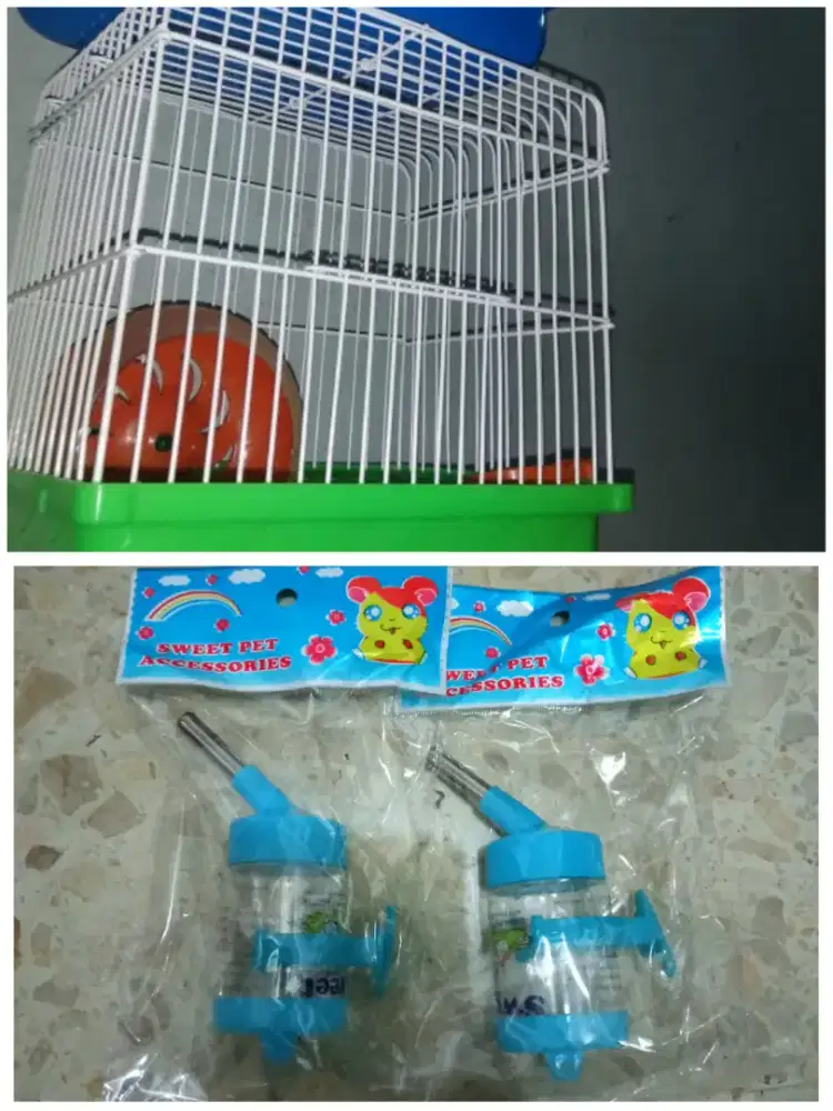 Paket Kandang Besi ( Botol Minum, Roda Putar, Tempat Makan / Cemilan )