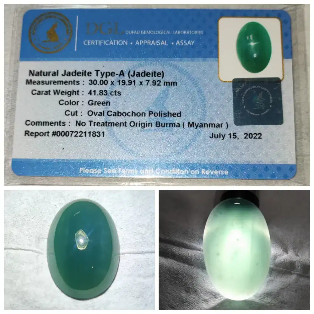 Natural Jadeite Type A Jade Giok Burma Myanmar 41.83cts Plus Memo