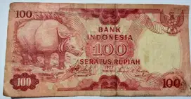 uang kertas lawas gambar badak jawa. tahun 1977.