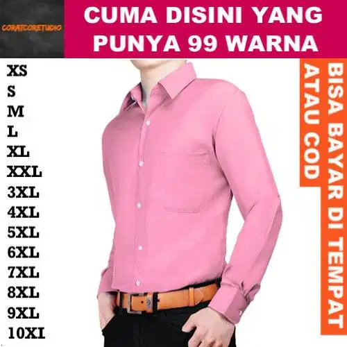 Hem Cowok Kemeja Panjang Polos Formal Casual MERAH MUDA PINK CERAH