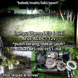 Lampu LED Utama 6 Sisi H4 HS1 H6 dkt-jauh AC DC vixion beat mio motor