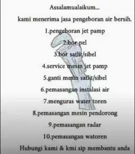 Jasa pengeboran sibel dan service pompa air dll