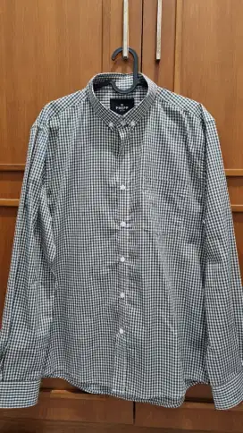 Kemeja Pria Lengan Panjang Kasual Kotak Gingham Olive Preppstudio