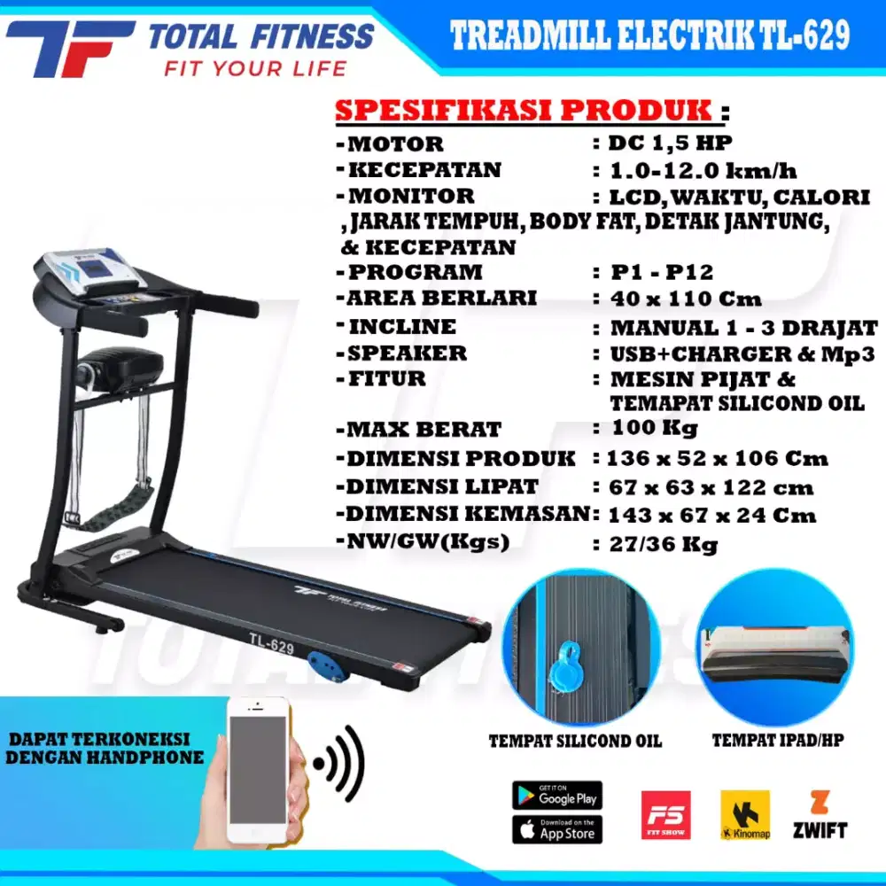 ALAT OLAHRAGA TREADMILL ELEKTRIK  TF 629