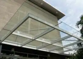 Pemasangan canopy minimalis atap kaca transparan#441