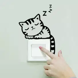 2 Pcs Stiker Kucing Tidur Bahan PVC