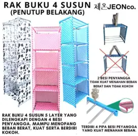Rak Buku 4 Susun Portable Dengan Tutup Belakang