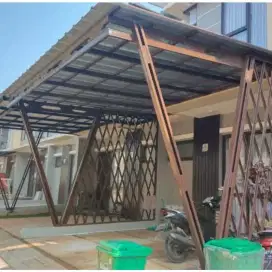Pemasangan kanopi rumah rangka baja ringan atap alderon Single layer