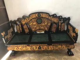 Dijual Bangku Louhan Marmer Hijau Motif Phoenix Kayu Jati Tua