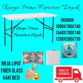 Meja Makan Lipat Serba Guna 1800x700x740 Fiberglass Kaki Besi 950rb