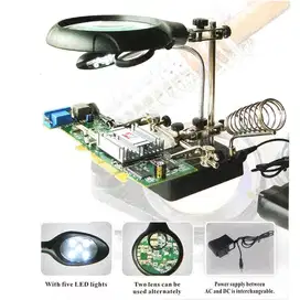 taffware helping hand alat pegangan solder+kaca pembesar+lampu led