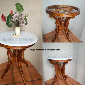 Meja sudut marmer antik diameter 60cm