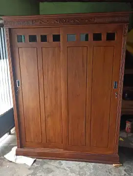 Lemari Jumbo Motif Sliding Kayu Jati Super Motif Minimalis Alusan