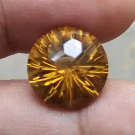 Natural Golden Citrine Quartz Round Shape Fancy Cut plus Sertifikat