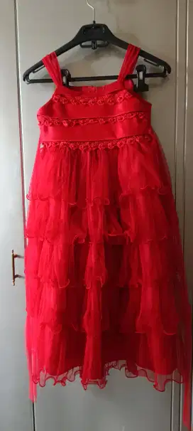 Dress pesta anak merah untuk Natal Imlek Ulang Tahun