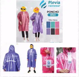 Jas hujan PLEVIA poncho lengan polkadot, kode A