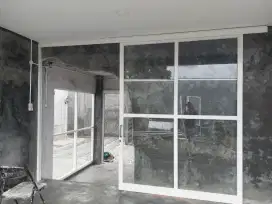 Partisi pintu kaca geser slide sliding swing tempered kusen aluminium