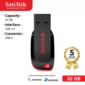 Flashdisk SanDisk 32GB Cruzer Blade CZ50 USB 2.0 Garansi Resmi 5 Tahun