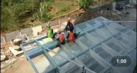 Kanopi kaca minimalis rangka hollow galvanis JX