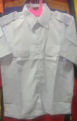Kemeja putih kantong 2 bahan dril