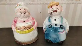 Statue Jar / Toples Grandpa Grandma Keramilk Cute Murah