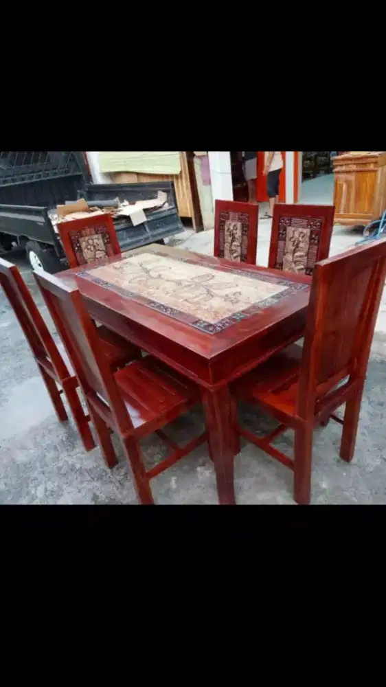 Meja makan 6kursi motif marmer (JATI)