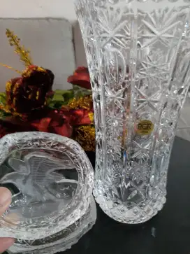 Crystal Full Ukir Asli Langka Italy Pajangan Vas Bunga Dan wadah Emas