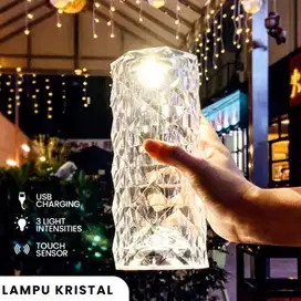 Lampu Meja Hias Kristal 3 Mode Warna Sensor Sentuh