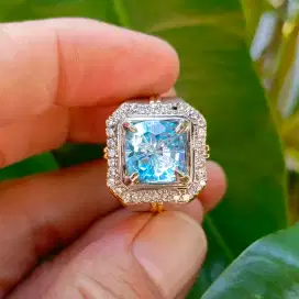 Cincin Batu Permata Natural BLUE SWISS IRR + Memo (5,07ct)