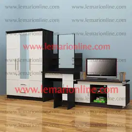 Lemari Pakaian 3 Pintu, Meja Rias, & Rak TV (Paket Jazz Glossy)