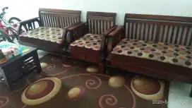 Sofa kayu jati 221 dan meja jati top kaca heritage