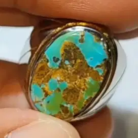 Cincin Batu Pirus Persia Serat Emas Motif Gambar Burung Ring Stainless