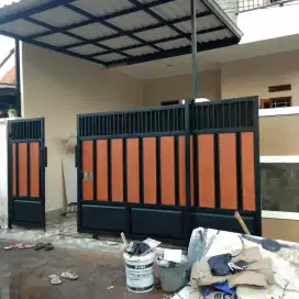 Pagar besi motif grc kayu