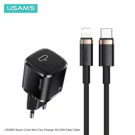 USAMS Super Cube Mini Fast Charger Kit 20W + Type C to Lightning 20W