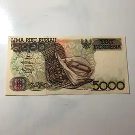 Uang Kertas Kuno 5000 Rupiah Tahun 1992. UANG ASLI.