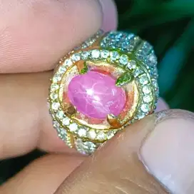 Cincin Perak Batu Permata Natural STAR RUBY Burma NH + Memo (3,22ct)