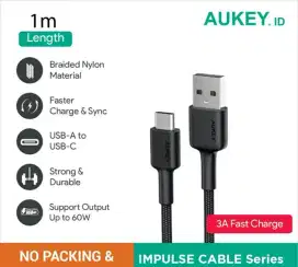 AUKEY USB A 2.0 to Type C 3A Nylon 1m Ori (No Packing)