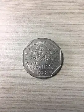 Di Jual Koin, Logam Kuno Franc 2 Liberte Egalite Fraternite Tahun 1982