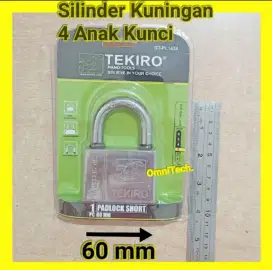 Gembok 60 mm Leher Pendek Tekiro Silinder Kuningan 4 Anak Kunci 60mm