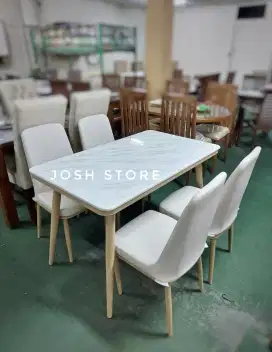 Meja Makan Marmer + 4 Kursi Makan Besi - Meja Marble - Dining Set