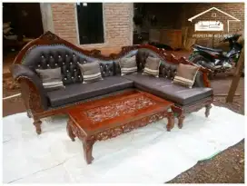 Kursi sudut sofa jati ukiran