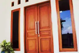 Pintu kupu tarung jati+kusen dan 2 jendela+kusen kayu jati serat padat